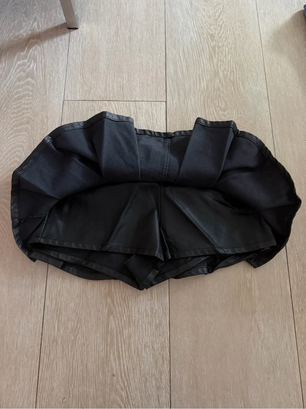 Free People Black Leather Pleated Mini Skort